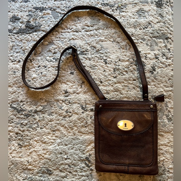 Fossil Crossbody Purse Leather Brown - Picture 1 of 2